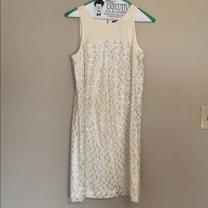 NEW White House Black Market white/silver dress.